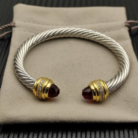 NEW Gold-plated Sterling Silver and Red Diamond Bracelet 7mm - Picture 2 of 4